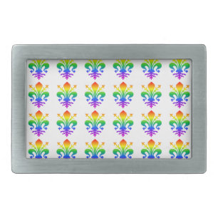 Rainbow Fleur-de-lis Rectangular Belt Buckle