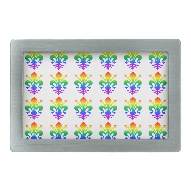 Rainbow Fleur-de-lis Rectangular Belt Buckle (Front)