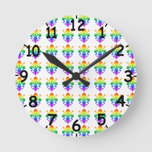 Rainbow Fleur-de-lis Round Clock