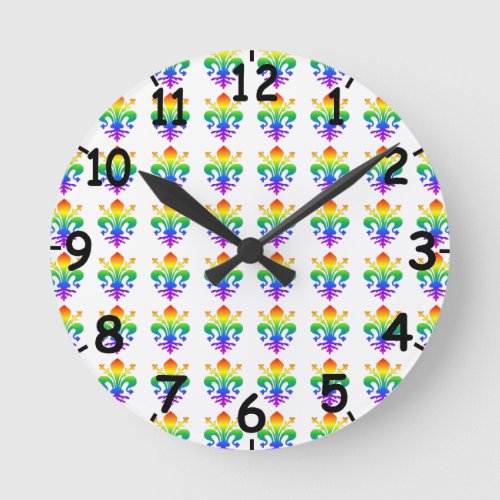 Rainbow Fleur_de_lis Round Clock