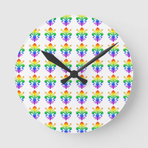 Rainbow Fleur-de-lis Round Clock