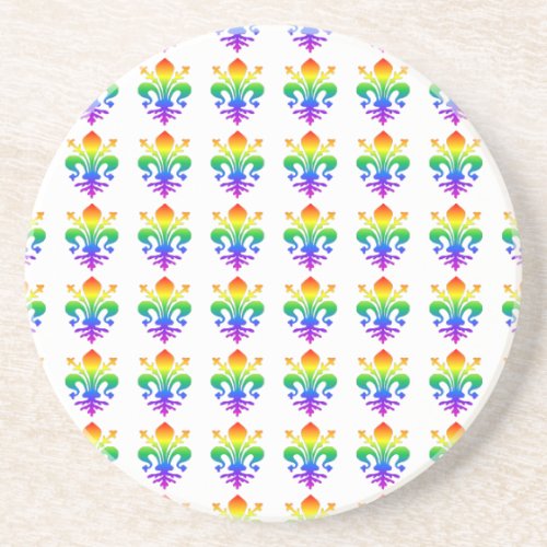 Rainbow Fleur_de_lis Sandstone Coaster