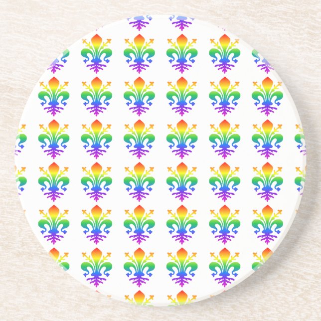 Rainbow Fleur-de-lis Sandstone Coaster (Front)
