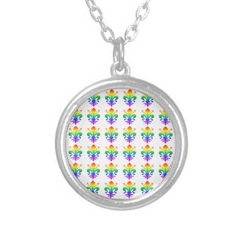 Rainbow Fleur_de_lis Silver Plated Necklace