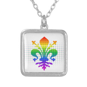 Rainbow Fleur-de-lis Silver Plated Necklace