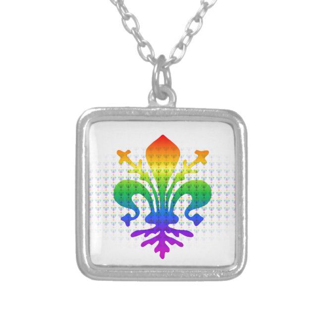 Rainbow Fleur-de-lis Silver Plated Necklace (Front)