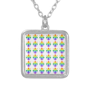 Rainbow Fleur-de-lis Silver Plated Necklace