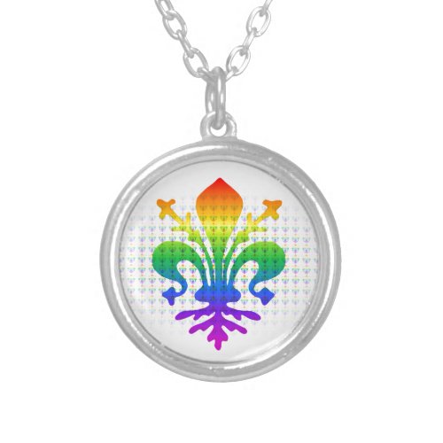 Rainbow Fleur_de_lis Silver Plated Necklace