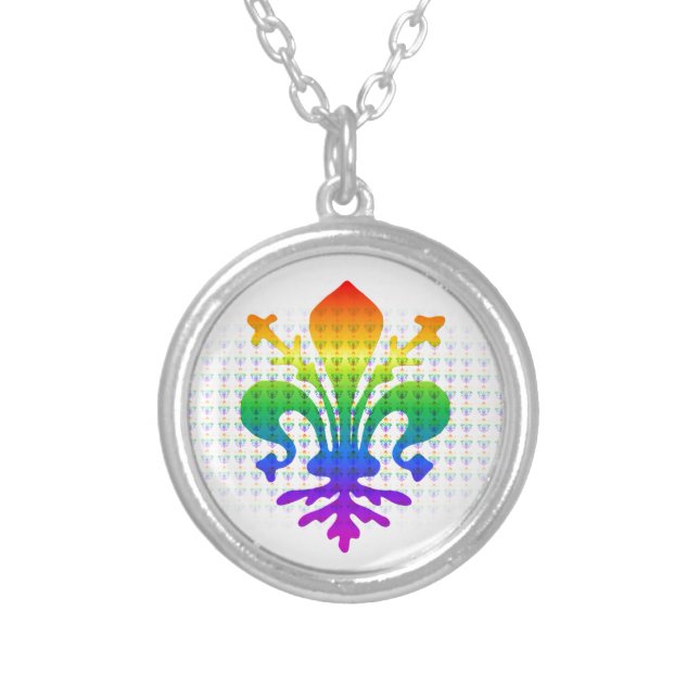 Rainbow Fleur-de-lis Silver Plated Necklace (Front)