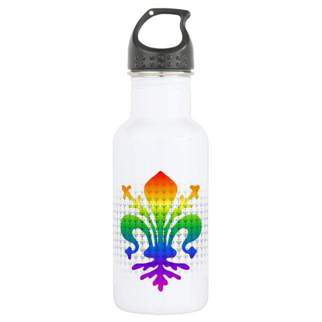 Rainbow Fleur-de-lis Stainless Steel Water Bottle (Front)