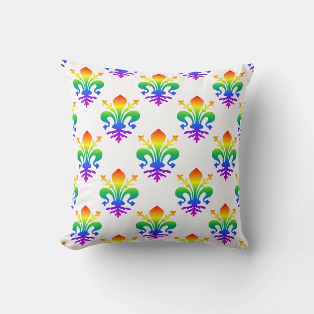 Rainbow Fleur-de-lis Throw Pillow (Front)
