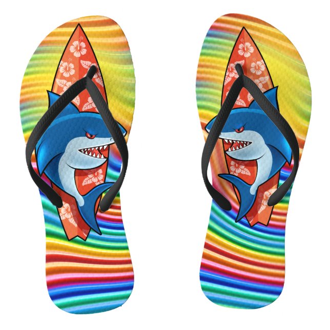 Rainbow Flip Flops Shark surf hippy boho (Footbed)