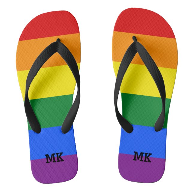 Rainbow flip flops with personalized monogram (Footbed)