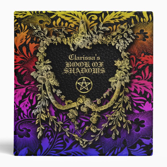 Rainbow Floral Apple of Knowledge Book of Shadows 3 Ring Binder (Front)