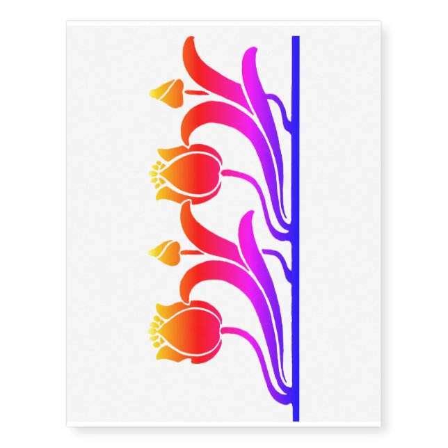 Rainbow floral Art Nouveau design Temporary Tattoos (Front)