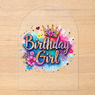 Rainbow Floral Birthday Girl Acrylic Invitations