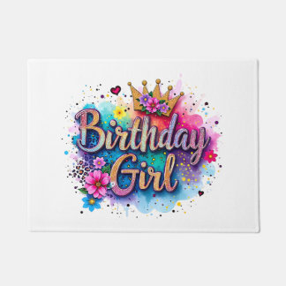 Rainbow Floral Birthday Girl Doormat
