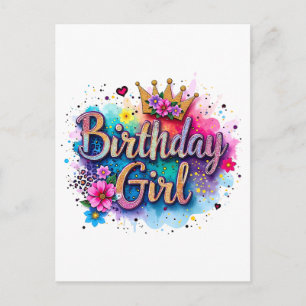 Rainbow Floral Birthday Girl Holiday Postcard