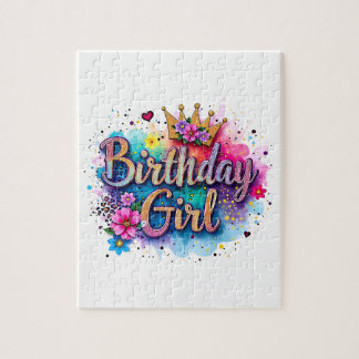 Rainbow Floral Birthday Girl Jigsaw Puzzle