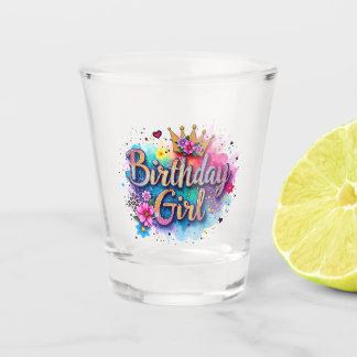 Rainbow Floral Birthday Girl Shot Glass