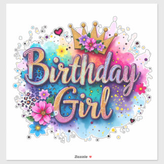 Rainbow Floral Birthday Girl Sticker