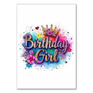 Rainbow Floral Birthday Girl Table Number