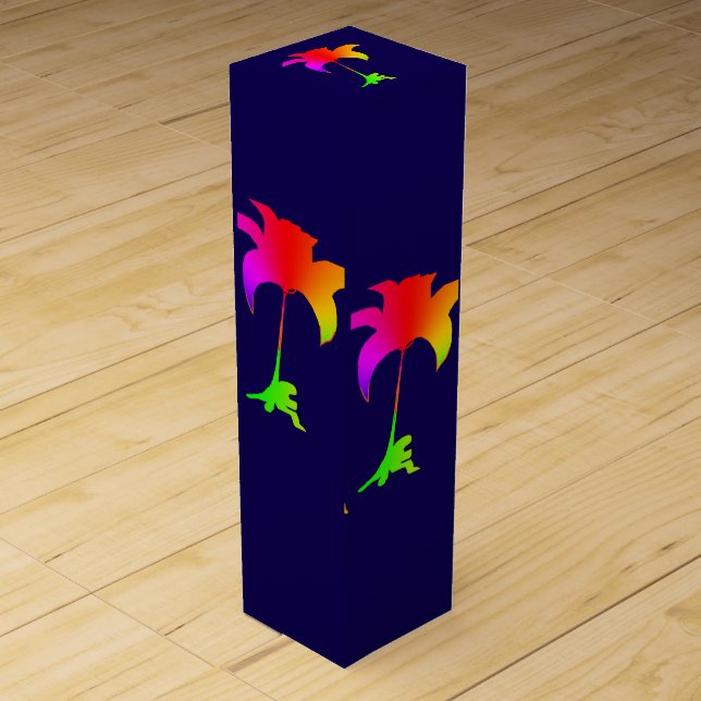 Rainbow Floral Dk Blue Celebration Graduation  Wine Box (Front)