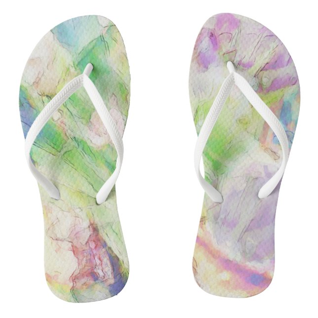 Rainbow Floral Flip Flops with White Strap (Footbed)