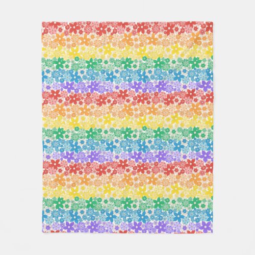 Rainbow Floral Flowers Colorful Pride Pattern Fleece Blanket