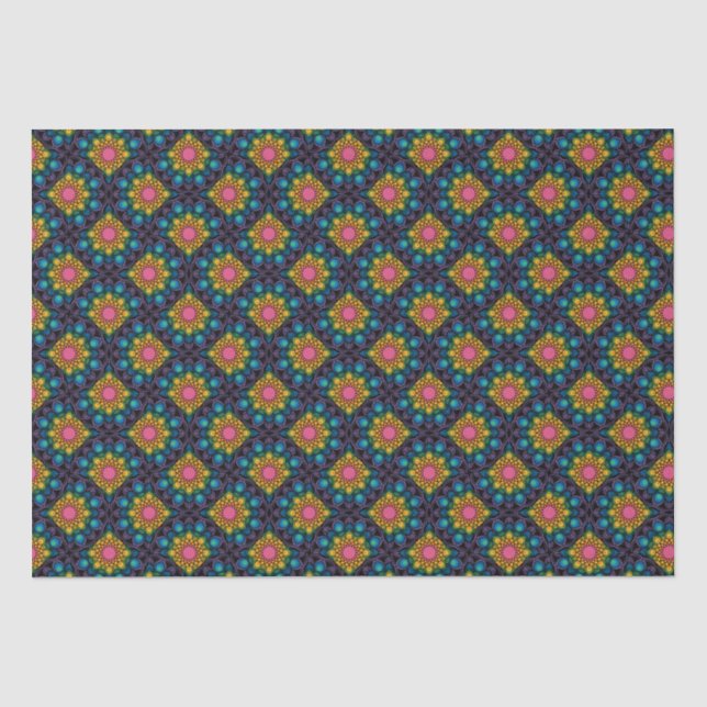 Rainbow Floral Fountain Mandala Art Deco Fans Tissue Paper (Front)