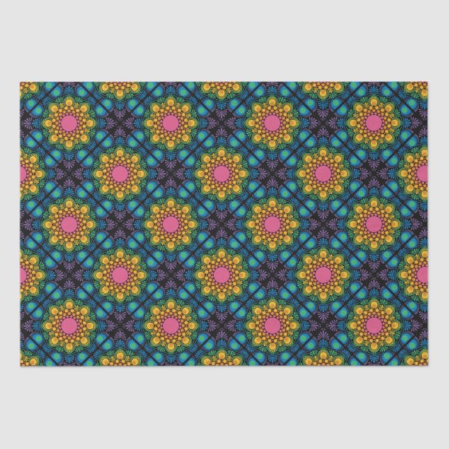 Rainbow Floral Fountain Mandala Diamond Tile Tissue Paper (Front)