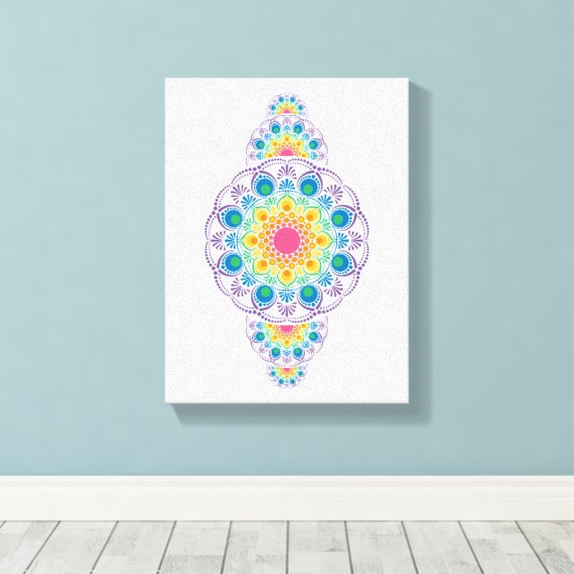 Rainbow Floral Fountain Ornamental Dot Mandala Canvas Print (Insitu(Wood Floor))