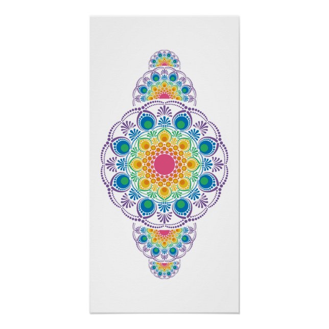 Rainbow Floral Fountain Ornamental Dot Mandala Poster (Front)