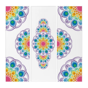 Rainbow Floral Fountain Ornamental Dot Mandala Triptych