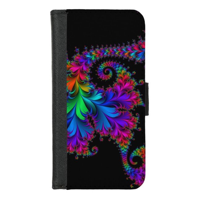 rainbow floral fractal art iPhone wallet case (Front)