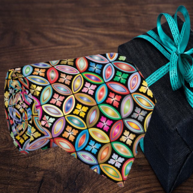 Rainbow Floral Geometric Pattern Stylish Modern Neck Tie (Creator Uploaded)