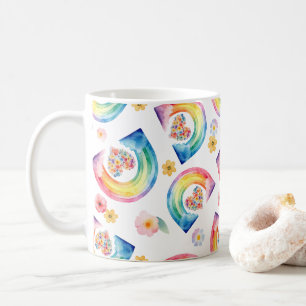 Rainbow Floral Heart Mug – Bright Watercolor Gift