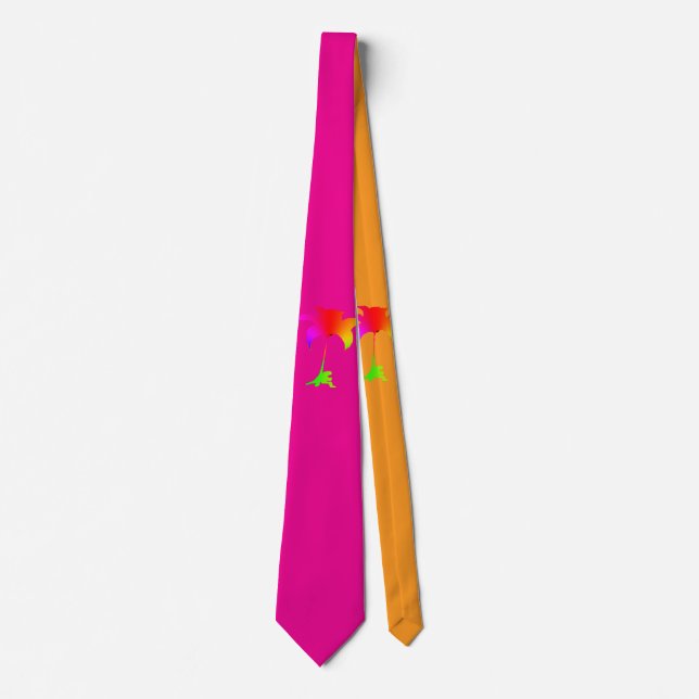 Rainbow Floral Hot Pink Orange Tropical Neck Tie (Front)