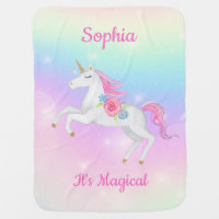 Rainbow Floral Magical Unicorn Girl Personalized Baby Blanket