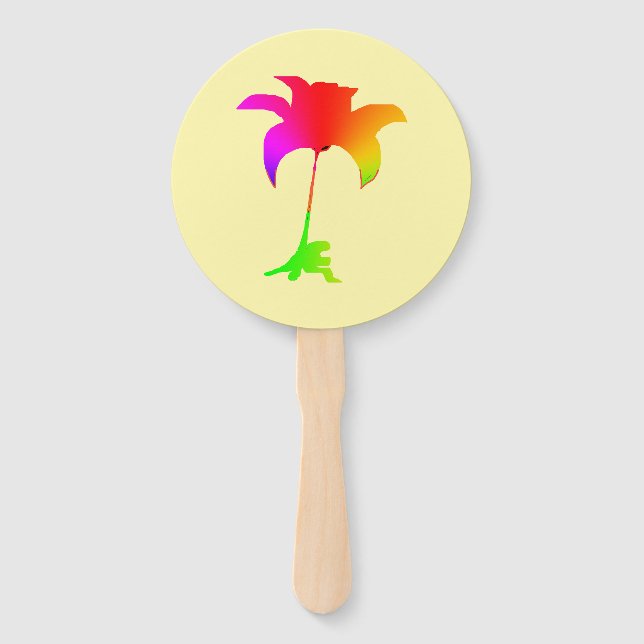 Rainbow Floral Pale Yellow  Hand Fan (Front)
