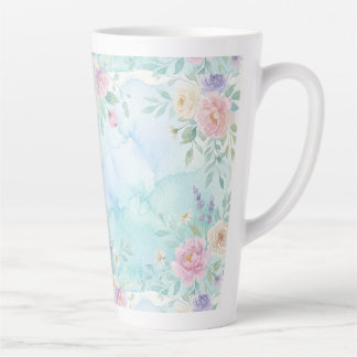 rainbow floral pastel watercolor blue green backgr latte mug