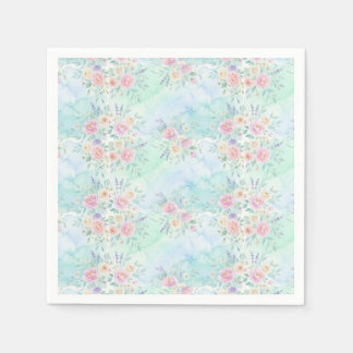rainbow floral pastel watercolor blue green backgr napkins