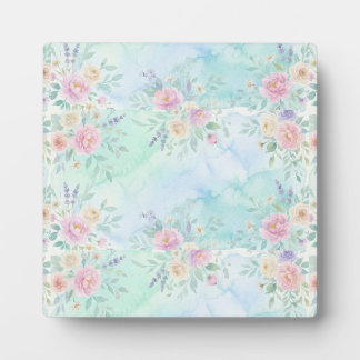 rainbow floral pastel watercolor blue green backgr plaque