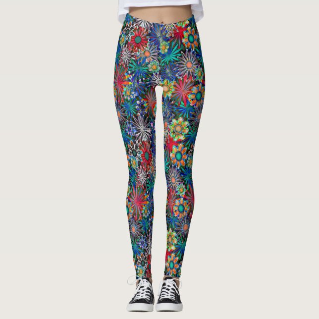 Rainbow Floral Pattern Leggings (Front)