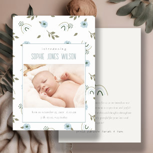 Rainbow Floral Photo Baby Boy Birth Announcement