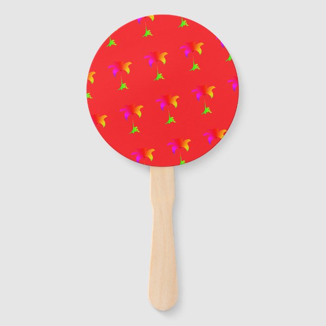 Rainbow Floral Red  Hand Fan (Front)
