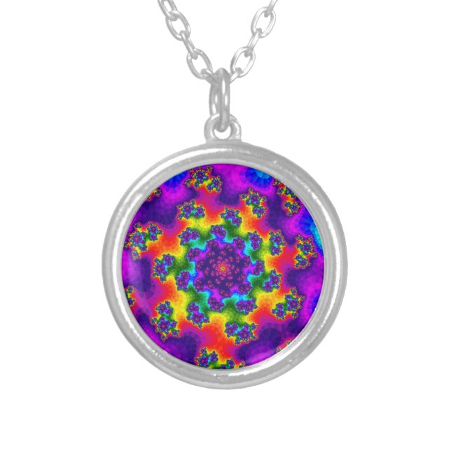 Rainbow Floral Sprinkles Silver Plated Necklace (Front)