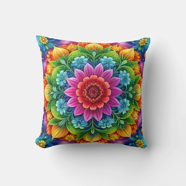 Rainbow Floral  Throw Pillow (Front)