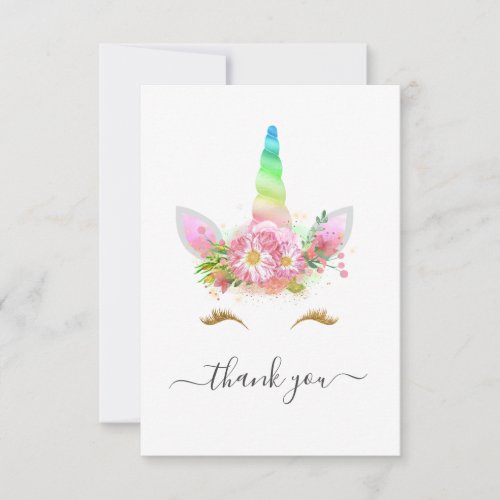 Rainbow Floral Unicorn Baby Shower Thank You Card