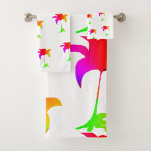 Rainbow Floral White  Bath Towel Set